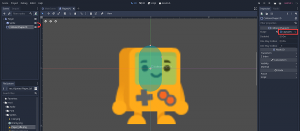 Capsule collision shape added to 2D sprite in Godot