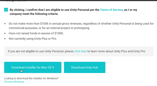 Unity Terms of service for download