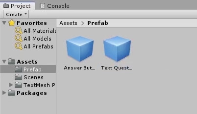 Unity Answer Button and Text Question Prefabs