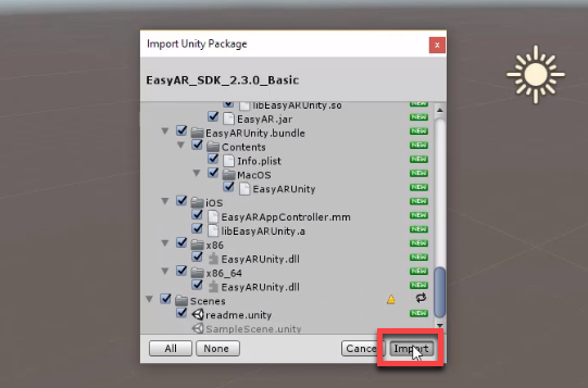 Import Unity Package window