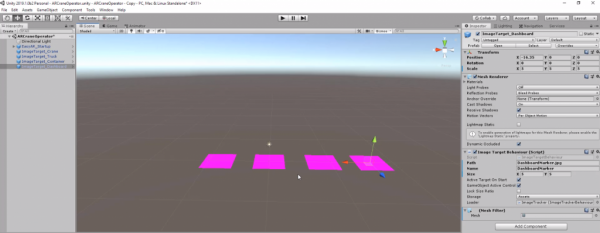 Unity scene with four planes added