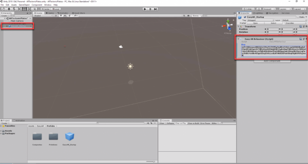 EasyAR Behaviour Script component in Unity with Key copied in