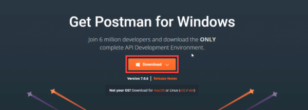 Postman website with download button selected