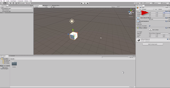 Unity cube with transform position adjusted