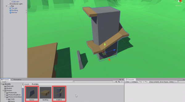 Unity scene with barrier and platform added