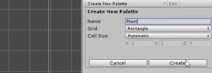 Unity Inspector with Create New Palette component