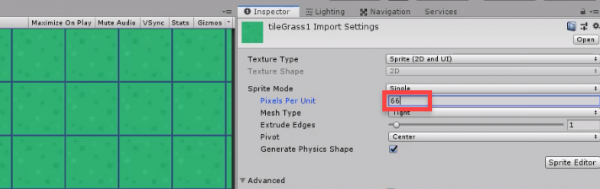 Unity tile import settings in Inspector