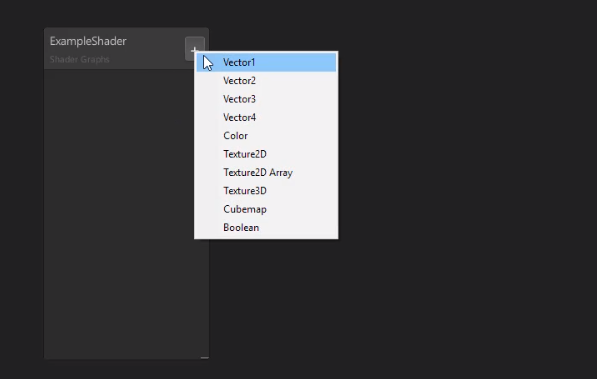 Unity shader creation options with Vector1 selected