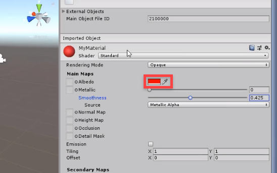 Unity material with Albedo changed to red