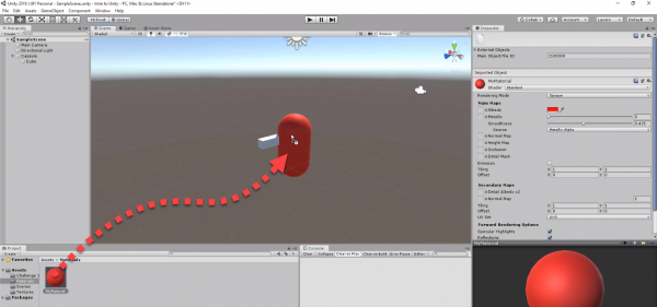 Unity material dragged onto object in scene