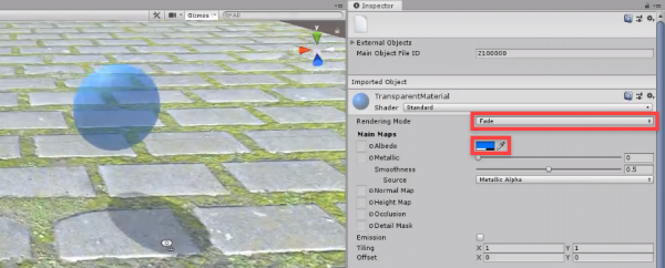 Unity material inspector with Rendering mode changed