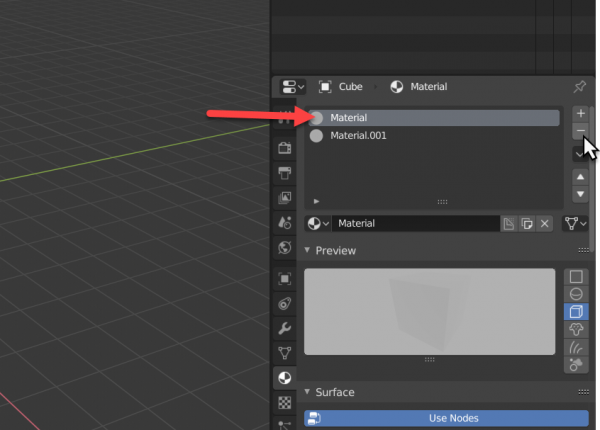 Blender with new Material selected