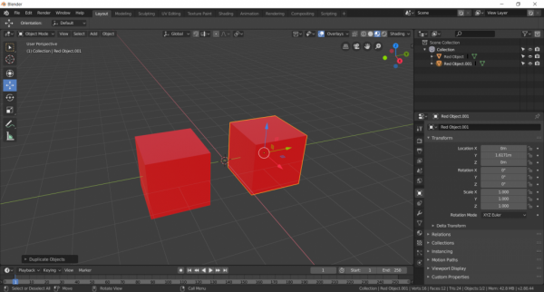 Blender with duplicate cube created