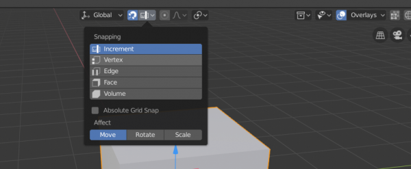 Blender snap mode options window
