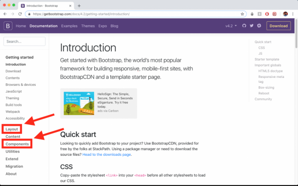 Bootstrap documentation page