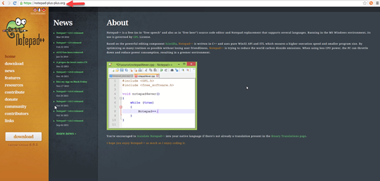 Notepad++ IDE website