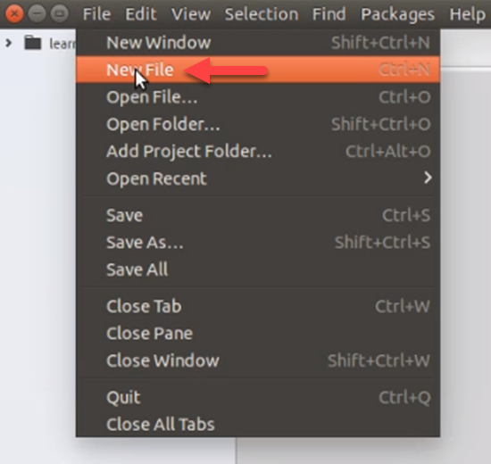 File Menu with New File selected