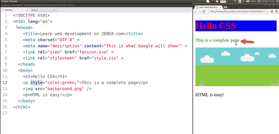HTML file demonstrating inline style tag