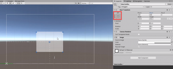 Unity Inspector with Anchor box circled