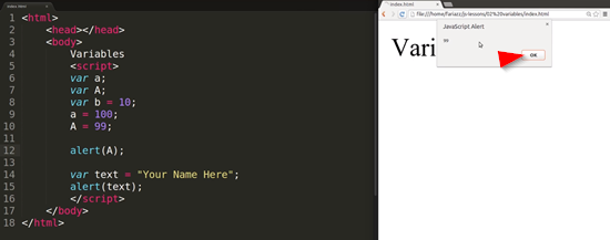Javascript alert showing A variable