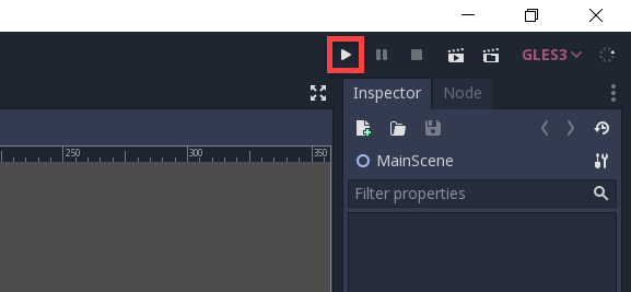 Godot engine with play button circled in top right