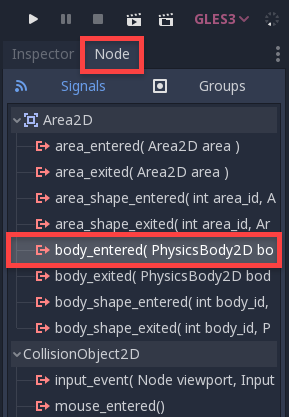 Godot Node Window with body_entered option selected