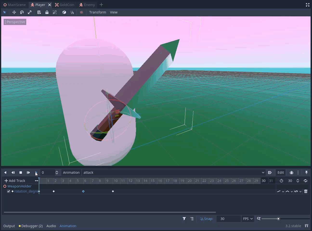 Gif showing sword swinging animation in Godot