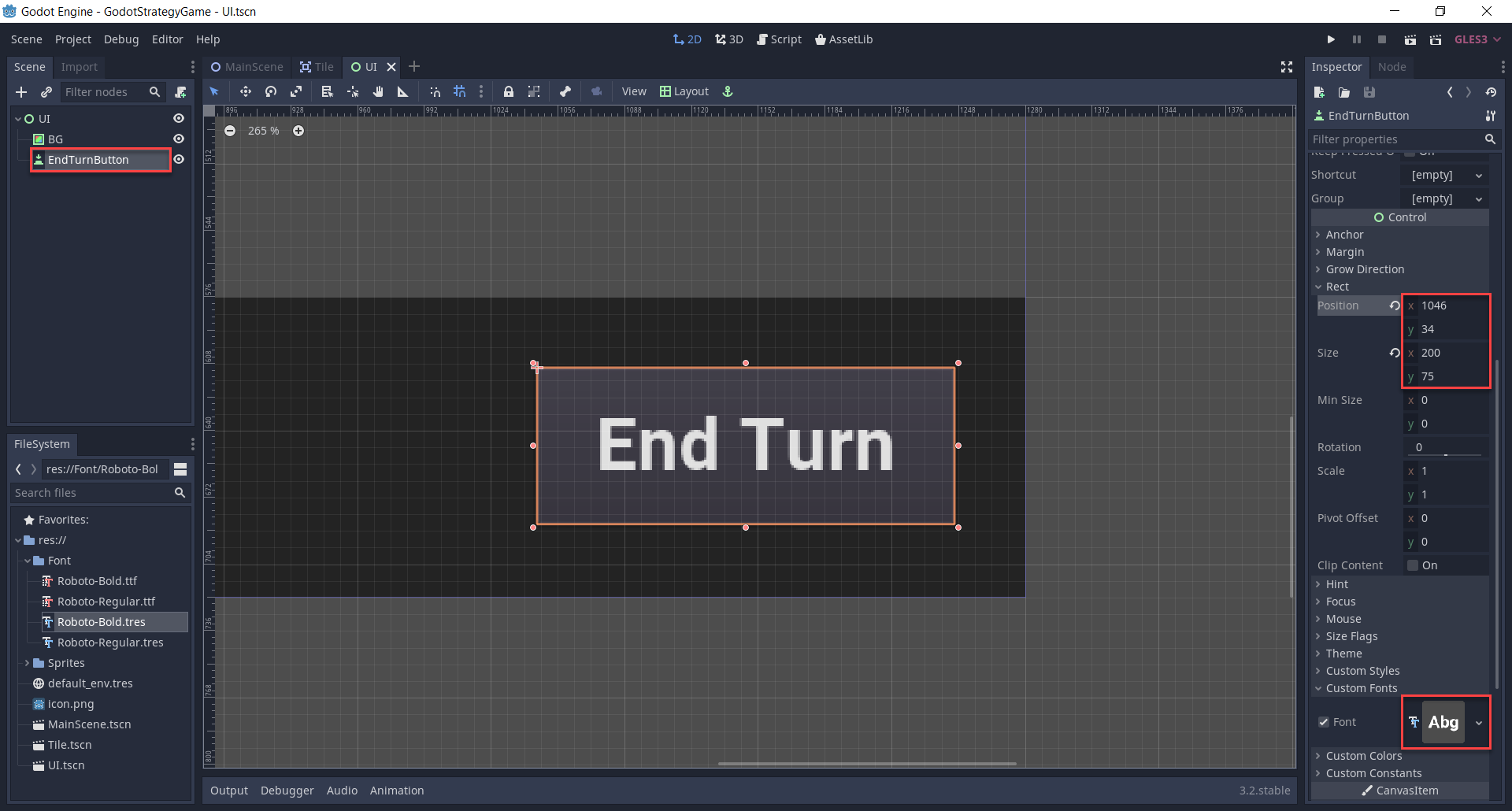 Creating the end turn button.