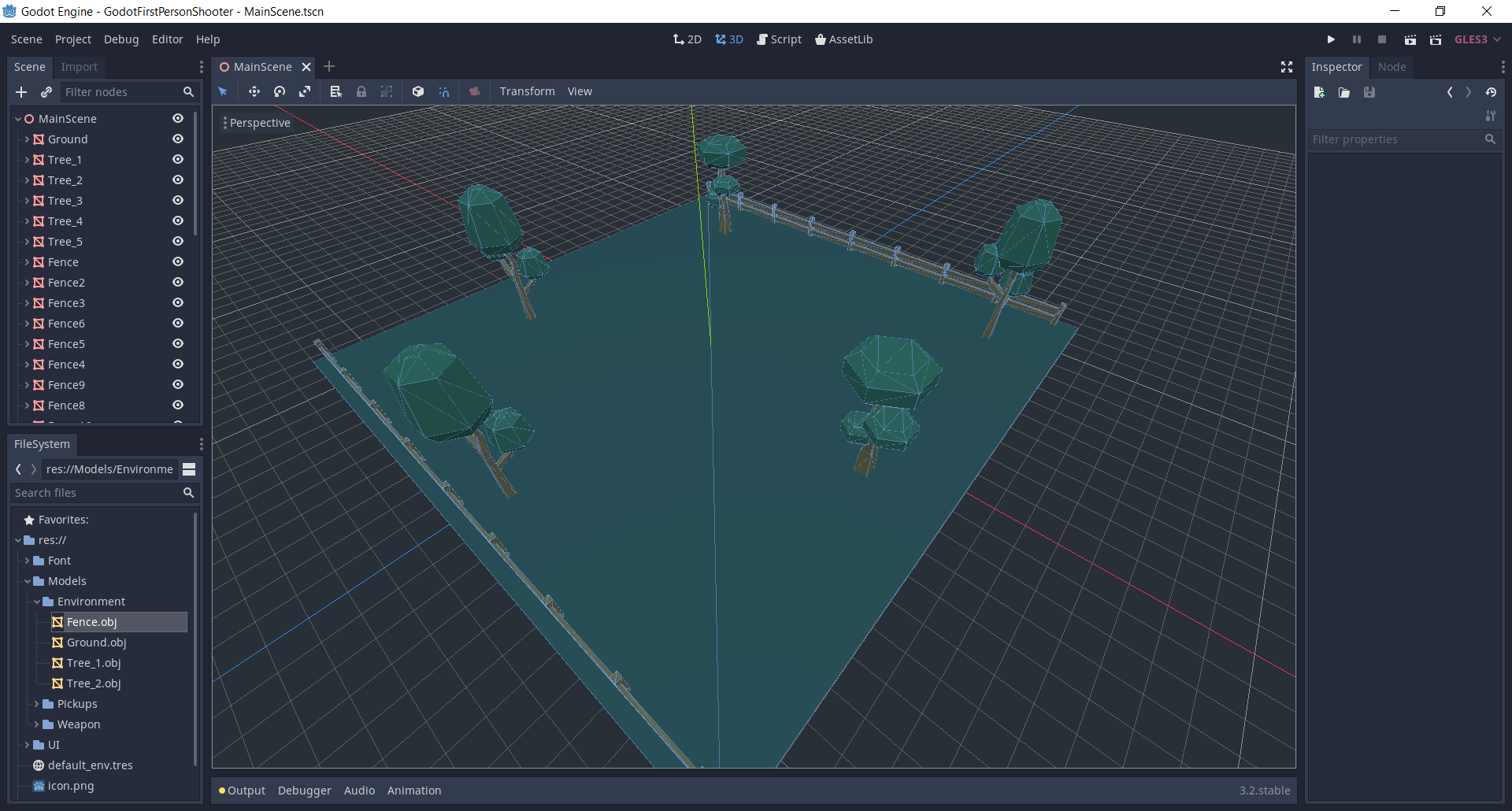 Godot level with grass plains and trees
