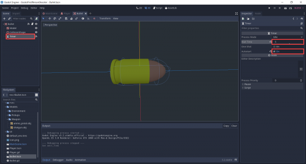 Bullet object in Godot with setting in Inspector