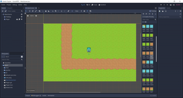 Godot 2D RPG project with Tilemap painted on