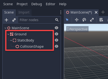 Ground object in Godot with a StaticBody