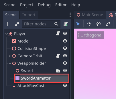 Godot with SwordAnimator node added