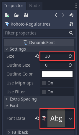 Dynamic font changing the size and setting the font data.