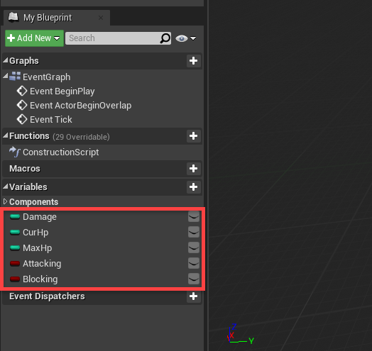 Various Components added to Unreal Engine blueprint