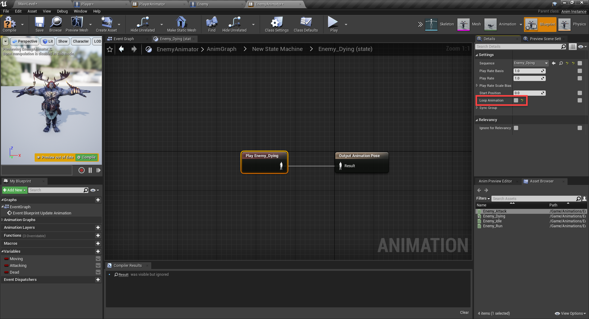 Enemy Dying node added in Unreal Engine