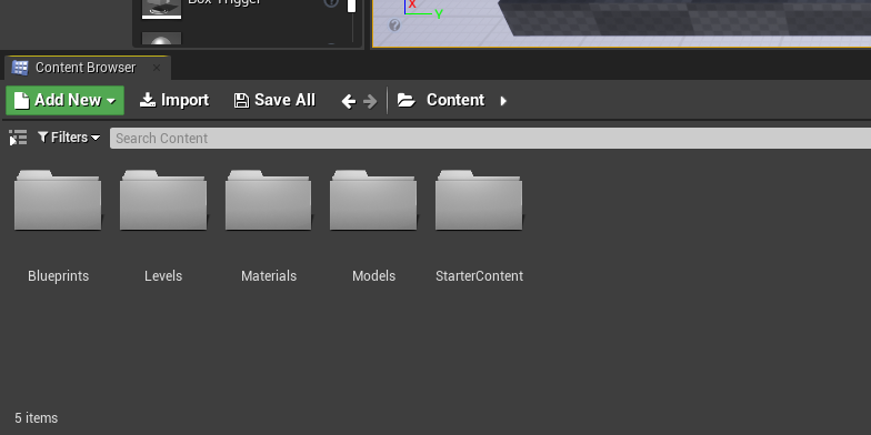 Unreal Engine Content Browser window