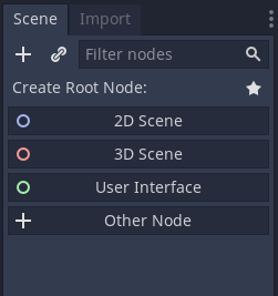Godot Root Node options in Scene window