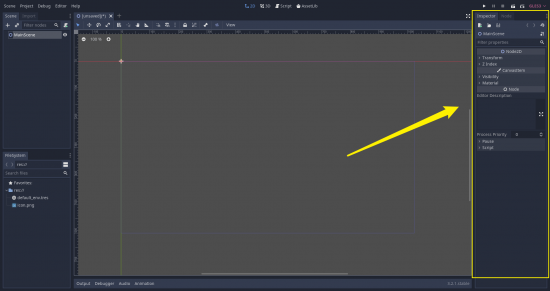 Godot editor with Inspector highlighted