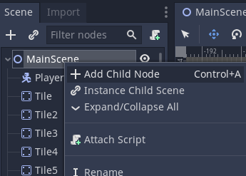 Godot menu to Add Child Node to MainScene Node