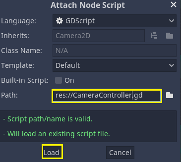 Attach Node Script window in Godot