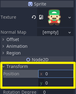 Player sprite Transform options in Godot