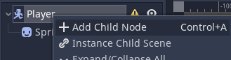 Player Add Child Node option in Godot