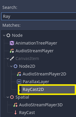 RayCast2D option in for Node in Godot