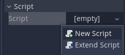 Script options with New Script selected in Godot