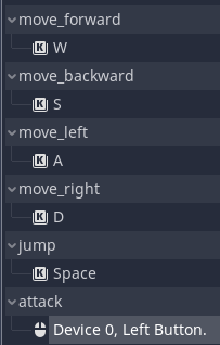 Final movement set up in Godot Input Map