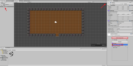 Unity tilemap with 2D collider added