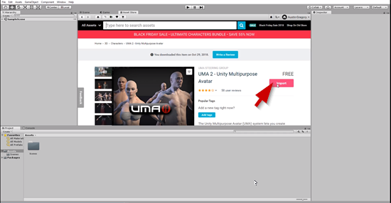 Unity Assets store with UMA 2 selected