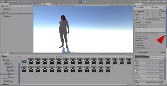 X button pointed to in Unity Inspector for UMA wardrobe options