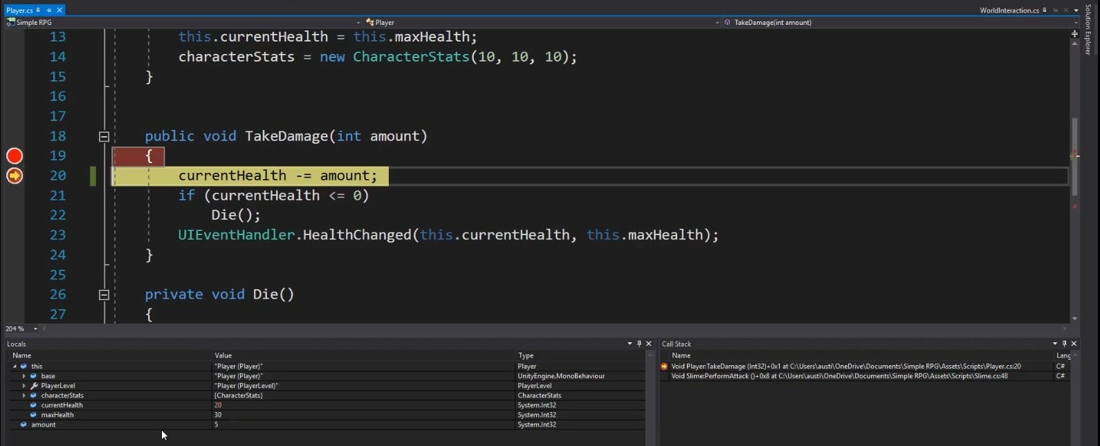 Debugging example in Visual Studio